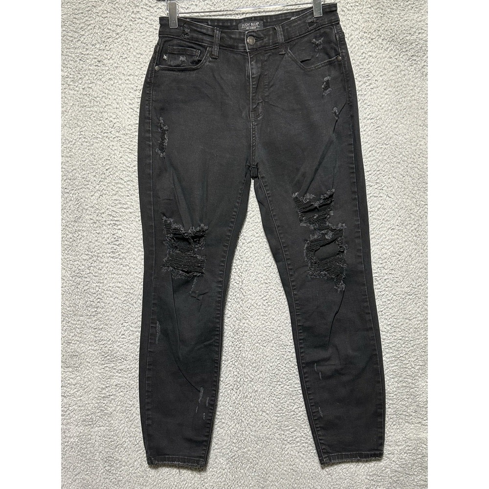 Judy Blue Jeans Womens Sz 14 Black Boyfriend Fit Stretchy Distressed